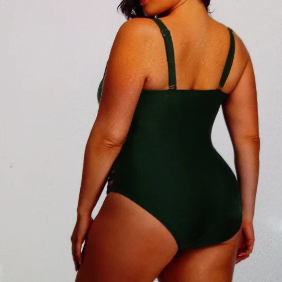 NWT PLUS SIZE TUMMY CONTROL SEXY CUT OUT HIGH WAISTED MONOKINI SWIMWEAR - Picture 2 of 10
